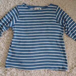 L.L. Bean Women’s Large Blue White Striped Boatneck 3/4 Sleeve 100% Cotton Shirt